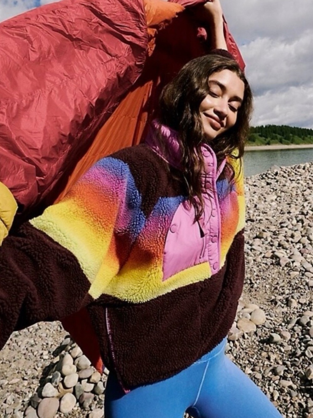 Free people Women's XS Hit the slopes fleece rainbow pullover